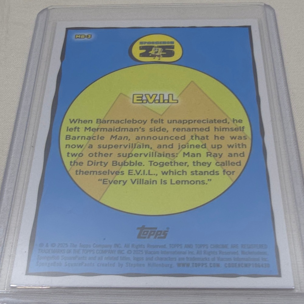 Topps Chrome SpongeBob SquarePants E.V.I.L. Every Villain Is Lemons Card MB-3 - Picture 2 of 2